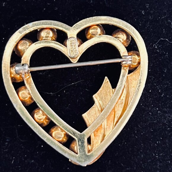 Vintage Catamore 1/20 12k Gold Filled Rhinestone Heart Brooch (5177) - Picture 4 of 5